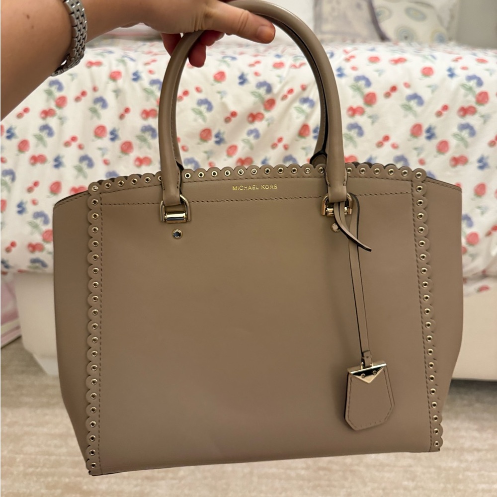 Michael Kors Beige Satchel with Studded Trim